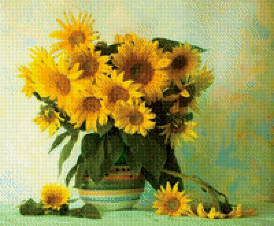 подсолнухи Настроение - цветы, натюрморт, ваза - предпросмотр