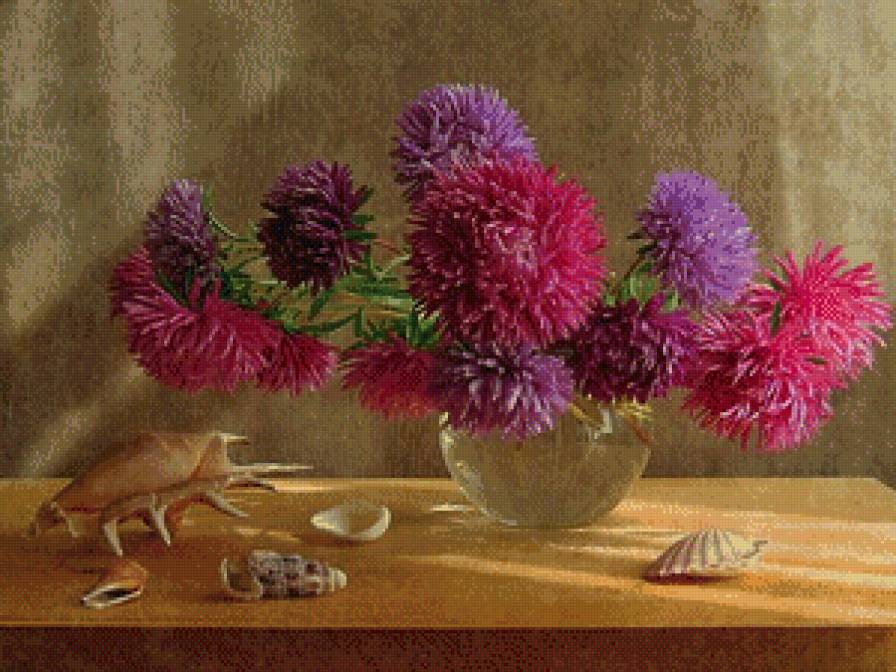 Букет на столе - астра, натюрморт, букет - предпросмотр