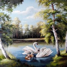 Схема вышивки «семья лебедей»