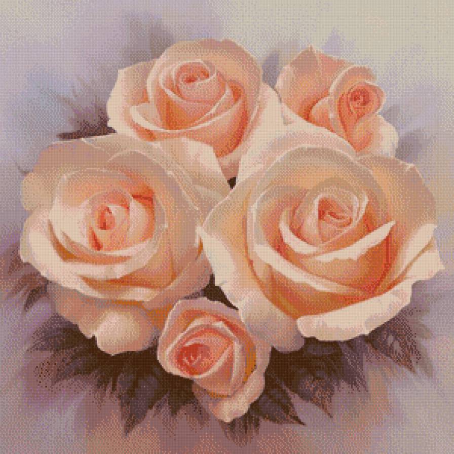 цветы - розы, букет, живопись - предпросмотр