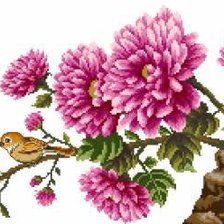 Схема вышивки «Хризантемы с птицами»