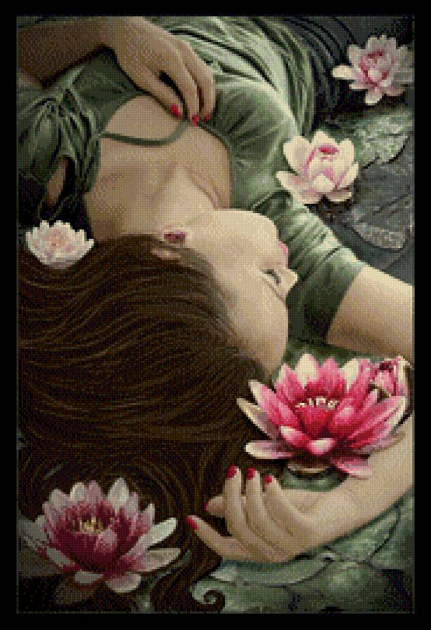 Девушка в лотосах - азия, лотос, восток, цветок, девушка - предпросмотр