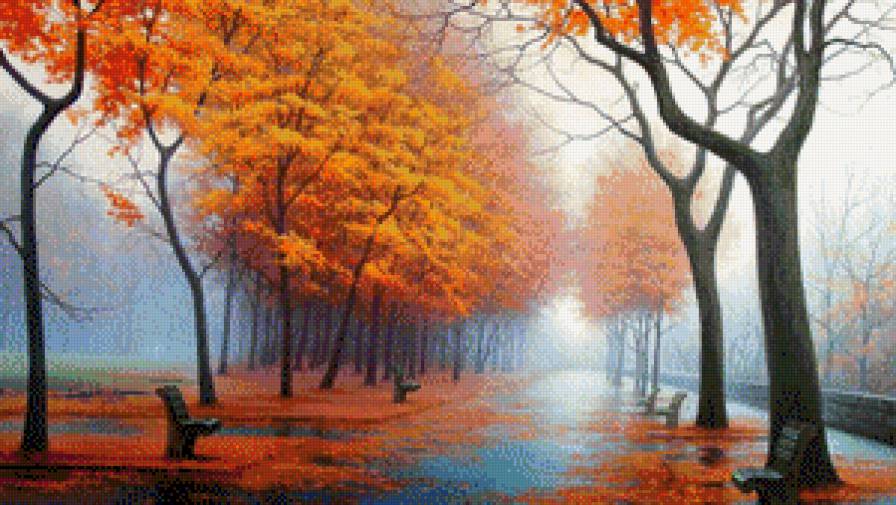 Туманная осень - туман, парк, осень, осенний парк - предпросмотр