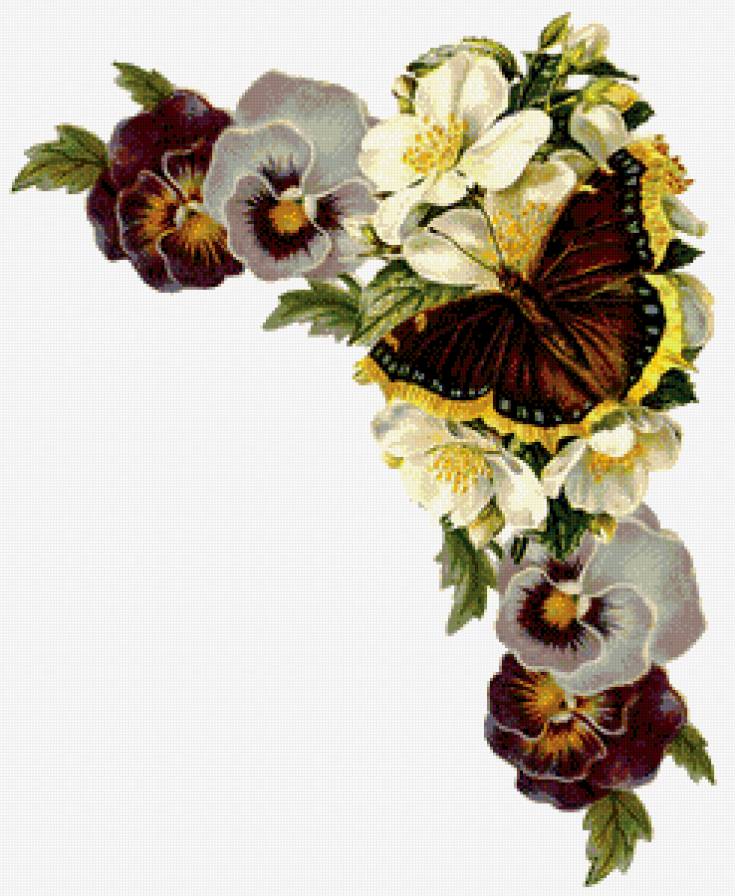 уголок - подушка, бабочка, анютины глазки, цветы - предпросмотр