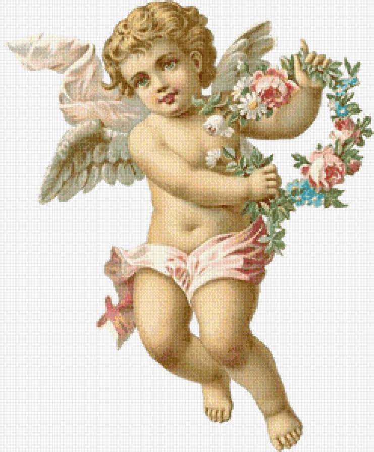 ангелок - рэтро, крылья, венок, ромашки, винтаж, ангел, цветы, розы - предпросмотр