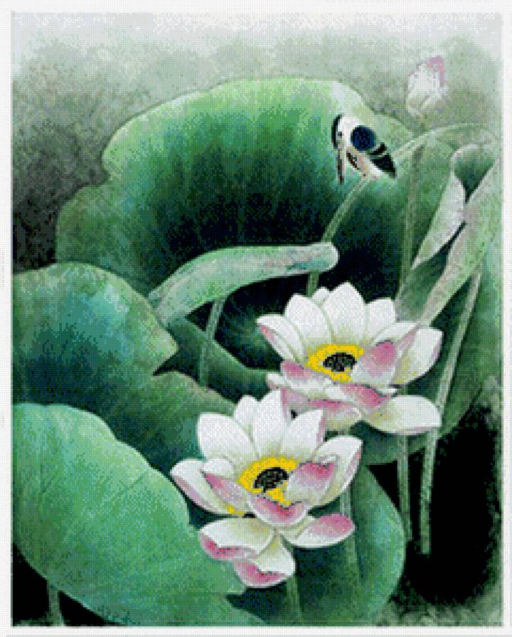 триптих восток часть 1 - бамбук, лотос, живопись, китай, птицы - предпросмотр