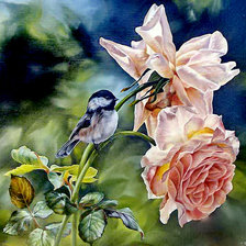 Схема вышивки «воробей и розы»