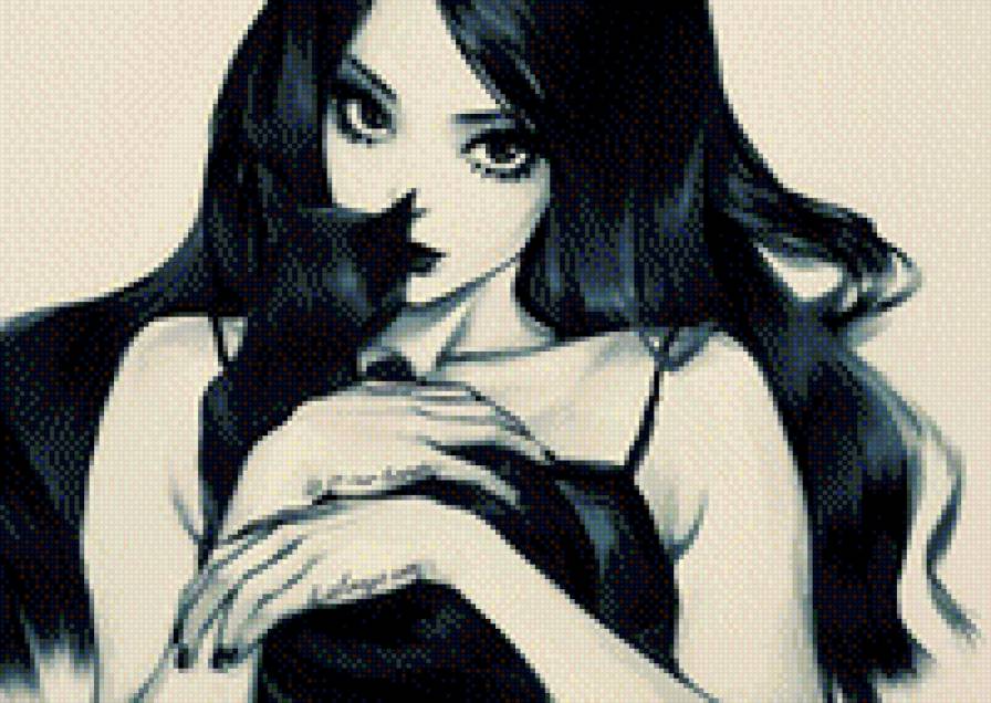 Девушка с котом - монохром, дама, девушка, красавица - предпросмотр