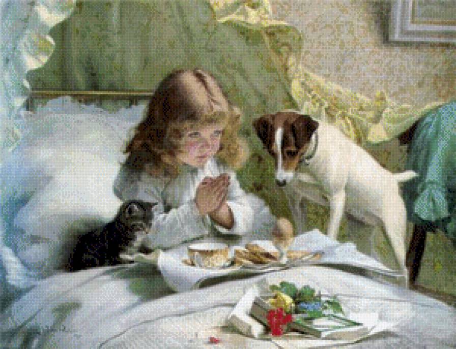 Молитва перед завтраком - молитва, девочка, животные - предпросмотр