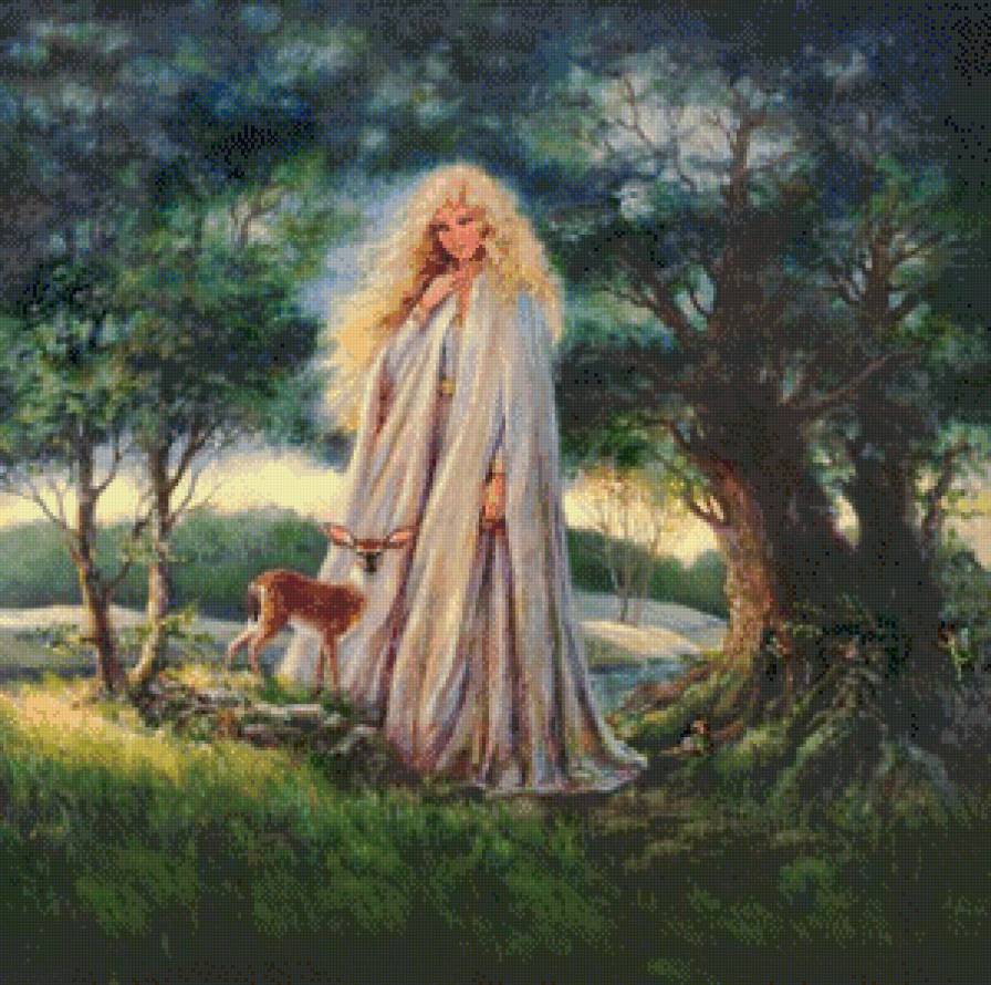 Серия "Сказка" - сказка, олени, феи, пейзаж, девушка, животные - предпросмотр