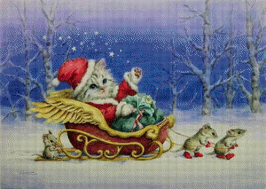 Новогодняя - новый год, зима, рождество, котята, кошки - предпросмотр