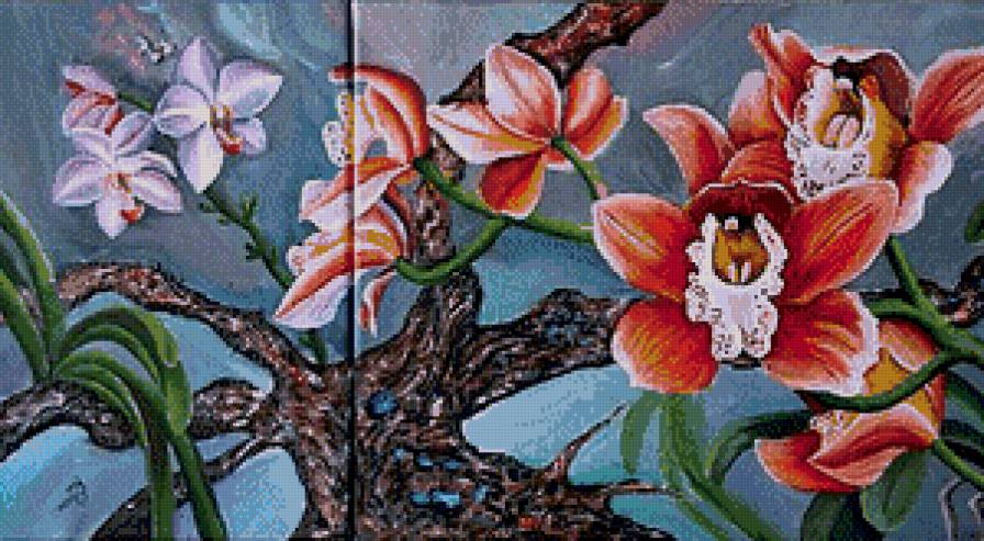 Диптих - диптих, орхидеи, цветы - предпросмотр