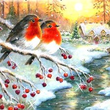 Схема вышивки «Снегири»