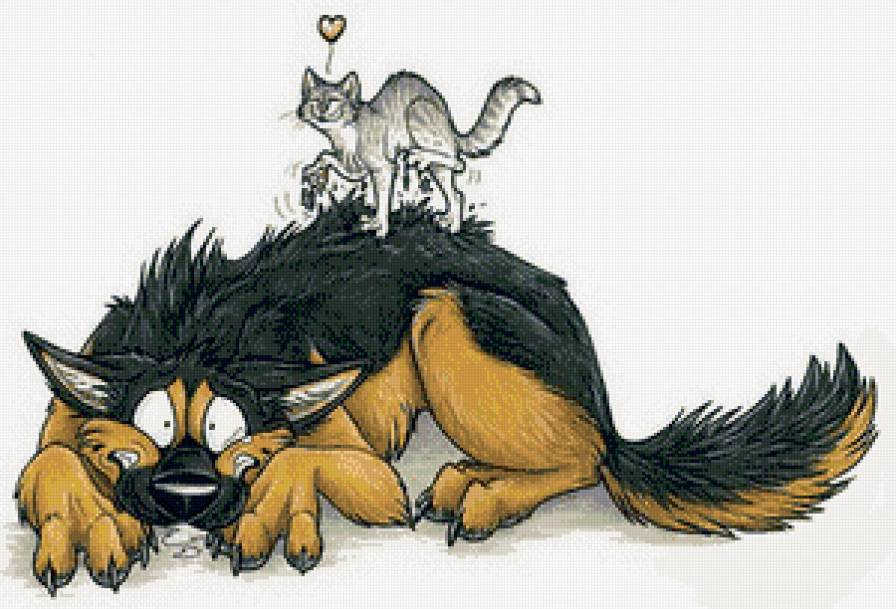 страшное слово - любовь! - собака, кот, пара, кошка, животное, юмор - предпросмотр