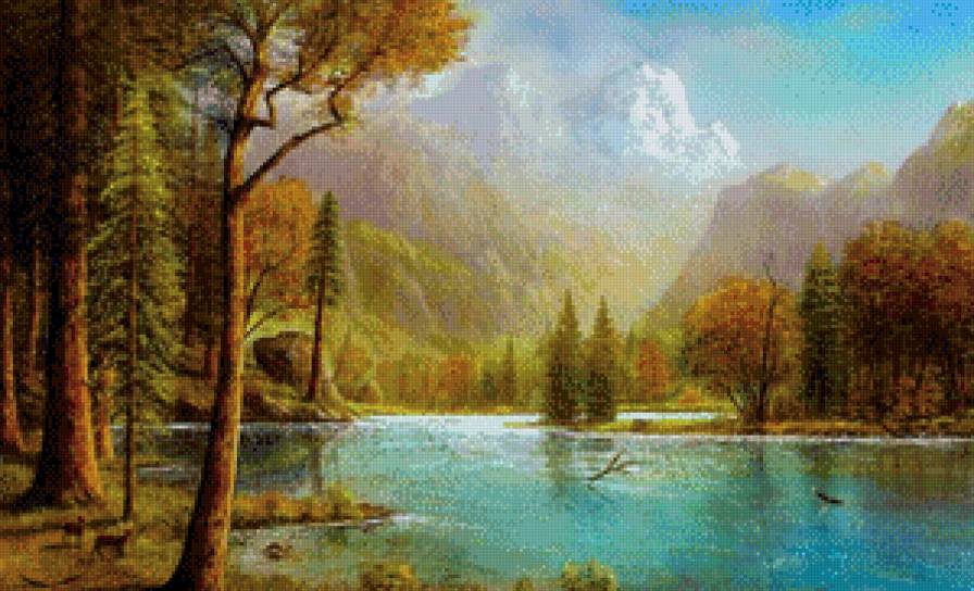 Горный пейзаж - горы, озеро, пейзаж, природа - предпросмотр