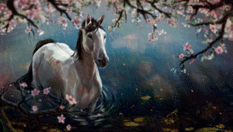 №467920 - животные, вода, цветы, дерево, лошадь, природа - предпросмотр