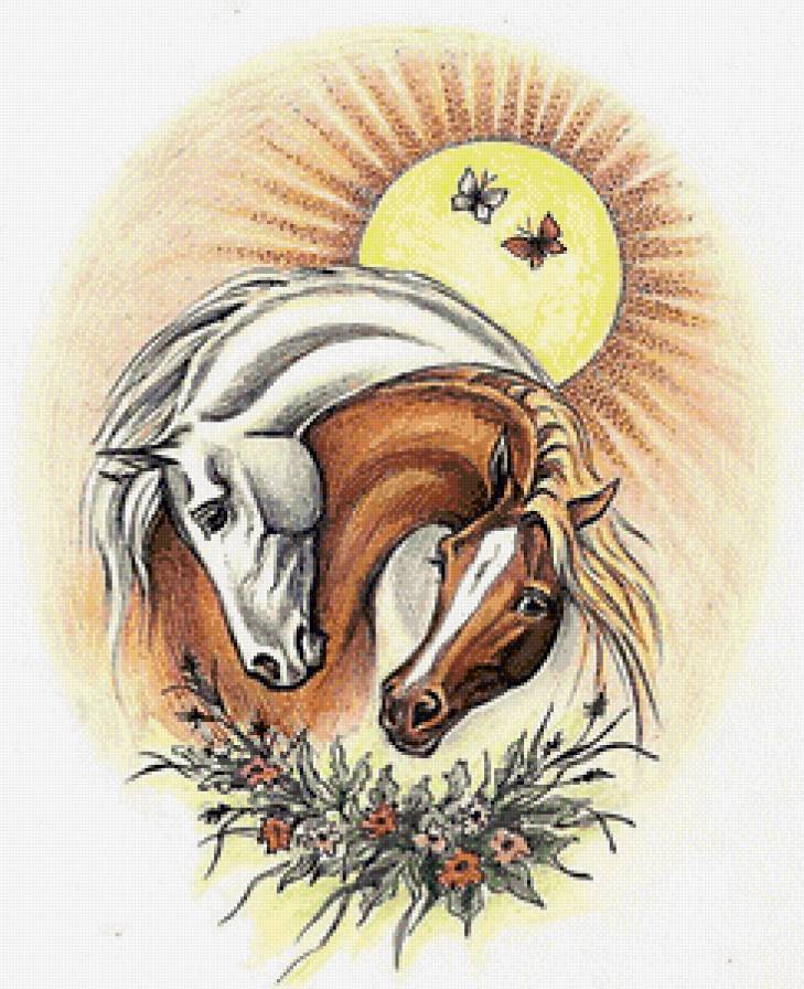 нежность - конь, лошадь, кони, домашние животные, пара, бабочки - предпросмотр