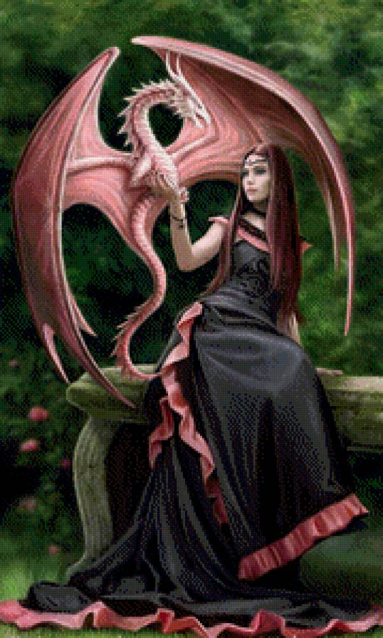 Розовый дракон - фэнтэзи, сказка, девушка, дракон - предпросмотр