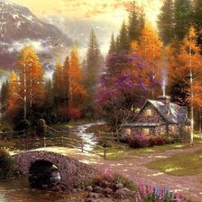 Схема вышивки «дом в лесу»