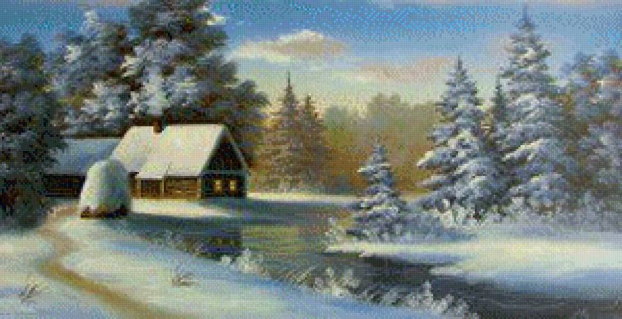 Домик у озера - зима - предпросмотр