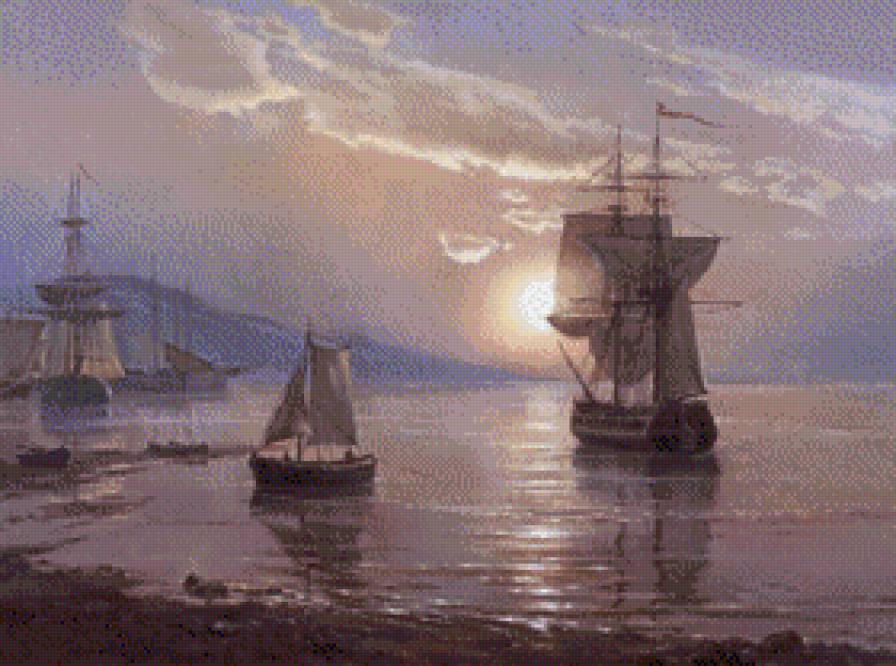 Тихая гавань - море, закат, тишина, парусники, тихая гавань - предпросмотр