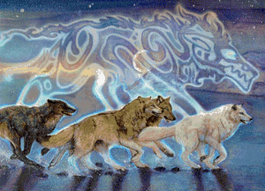 волки - фэнтези, живопись, хищник, волк - предпросмотр
