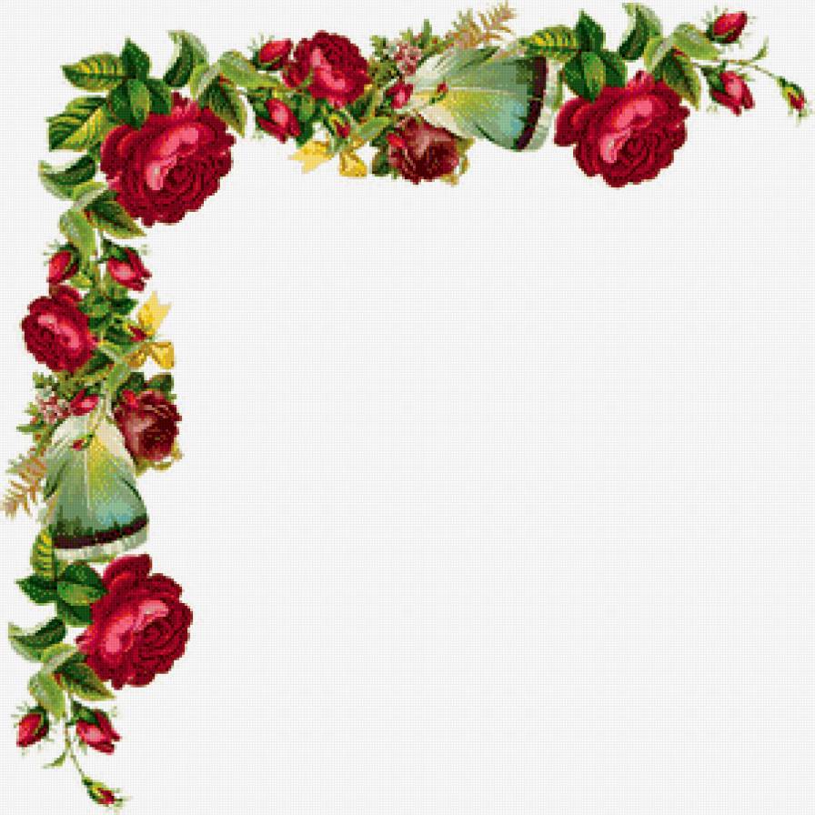 уголок - живопись, цветы, розы, бант, перо, роза - предпросмотр