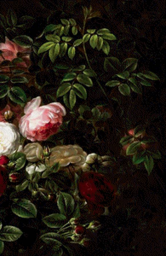 старинная картина часть 2 - цветы, куст, роза, розы, живопись - предпросмотр