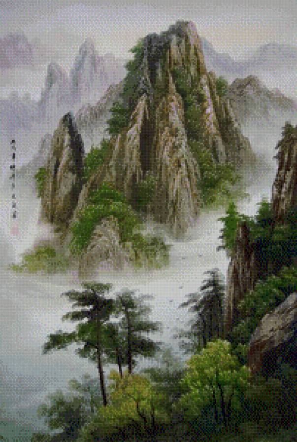 Горы - восточная живопись - предпросмотр