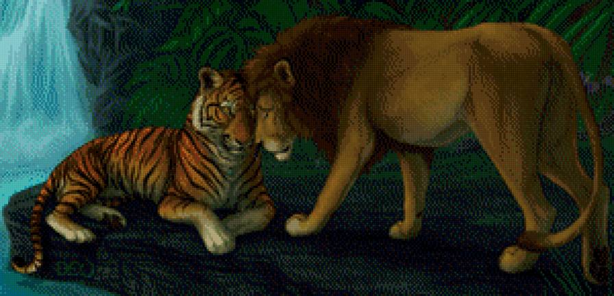 №470233 - кошки, природа, вода, животные, лев, тигр - предпросмотр