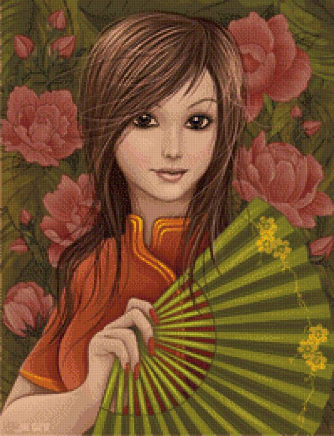 Девушка с веером - восток, азия, девушка - предпросмотр