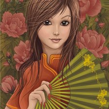 Схема вышивки «Девушка с веером»