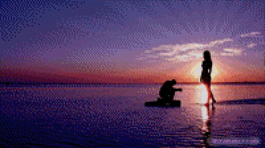 закат - море, силуэты, пара - предпросмотр