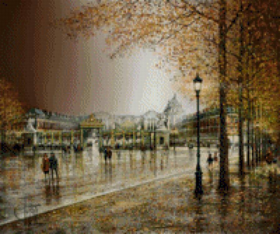 Осенний город - города, дождь, осень, фанари - предпросмотр