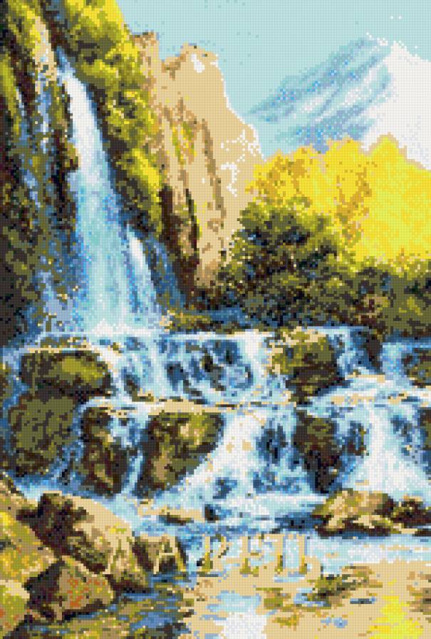 пейзаж с водопадом - горы, водопад, осень, пейзаж - предпросмотр