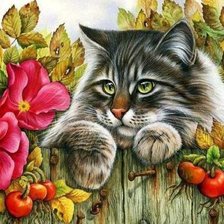 Схема вышивки «Кот на заборе2»