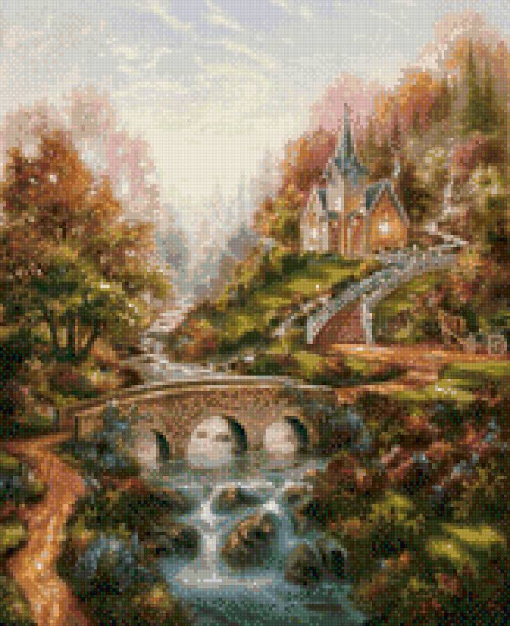 Сказочный замок - сказка, река, мост, замок - предпросмотр