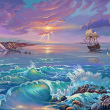 Схема вышивки «Корабль, море»