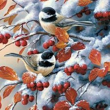 Схема вышивки «Синички на рябине.»