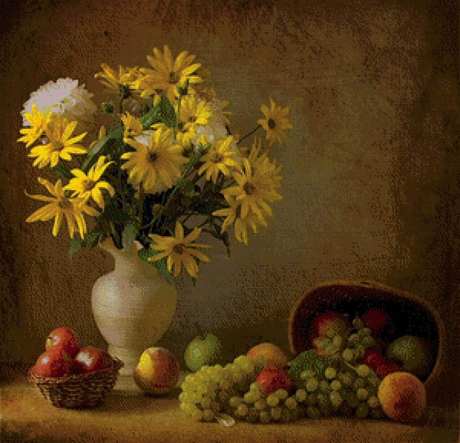 Натюрморт - натюрморт, фрукты, цветы - предпросмотр