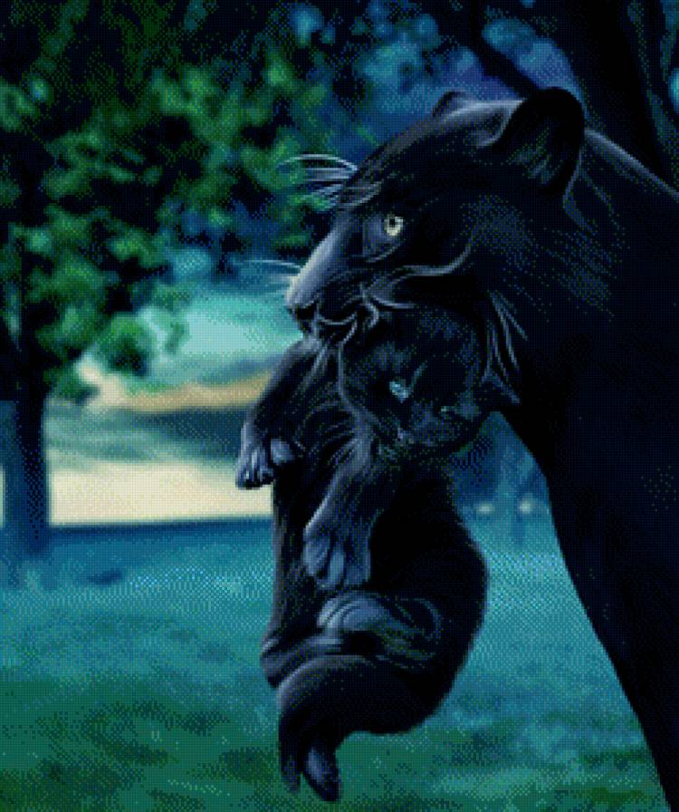 все мамы одинаковы - живопись, хищник, семья, котенок, пантера, природа - предпросмотр