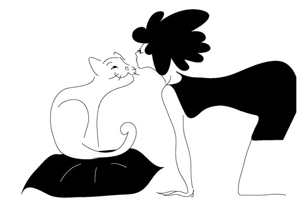 С добрым утром - кошка, черно-белая, девушка, монохром - оригинал