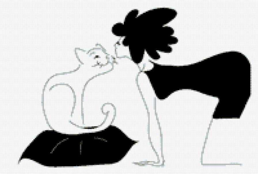 С добрым утром - черно-белая, монохром, девушка, кошка - предпросмотр