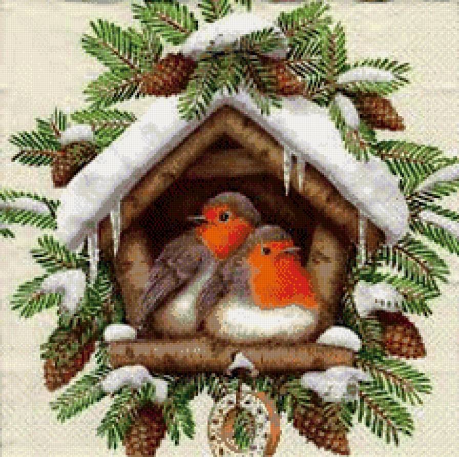 птички в домике - зима, птицы, природа - предпросмотр