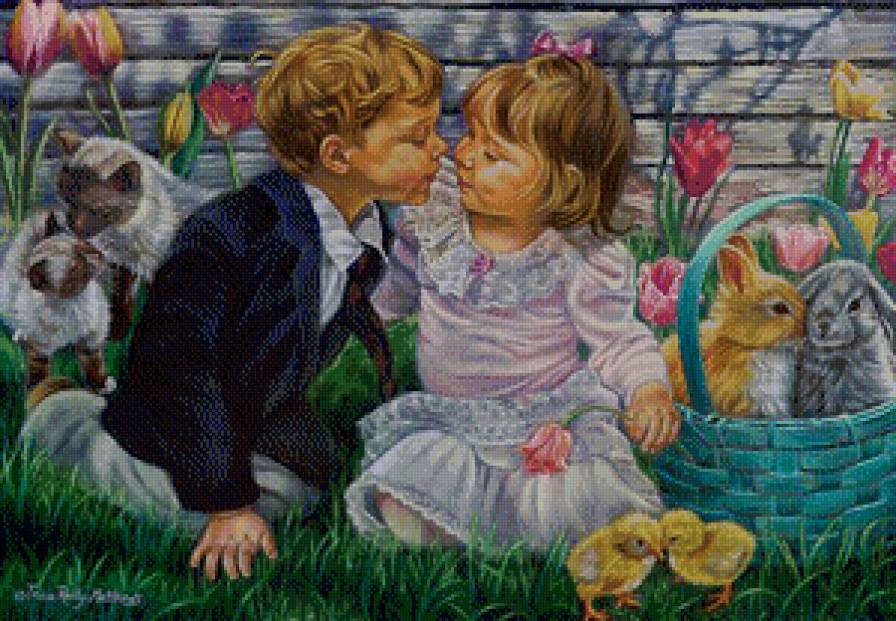 первый поцелуй - дети, мальчик, девочка - предпросмотр