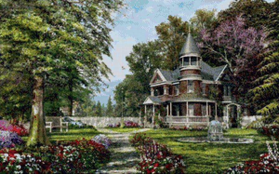 Серия "Пейзажи" - дорога, цветы, лето, пейзаж, домик - предпросмотр