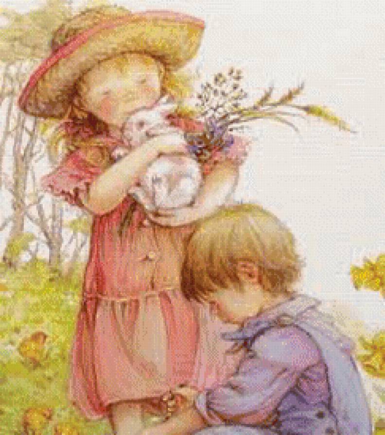 детки и зверушки - дети, живопись, детское, милые, люди, животные, зверята - предпросмотр