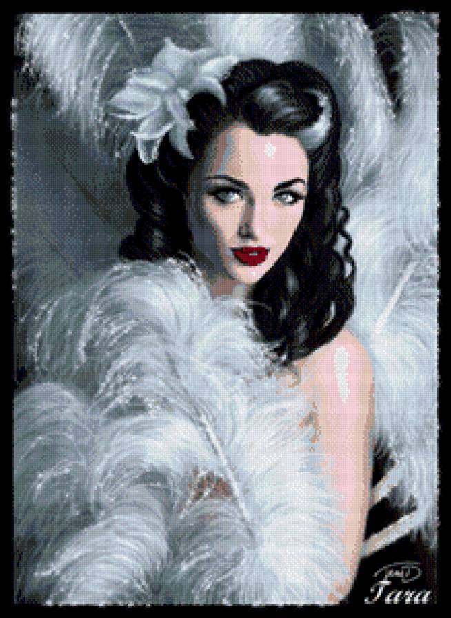 дама в перьях - портрет - предпросмотр