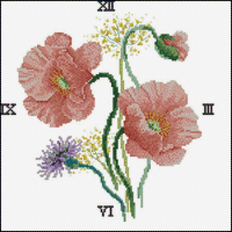 Часы - часы, цветы, маки - предпросмотр
