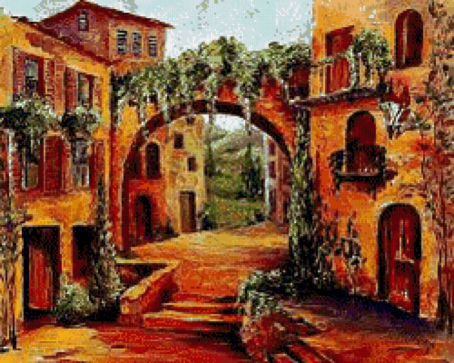 италия - город, живопись, арка, пейзаж, яркое - предпросмотр